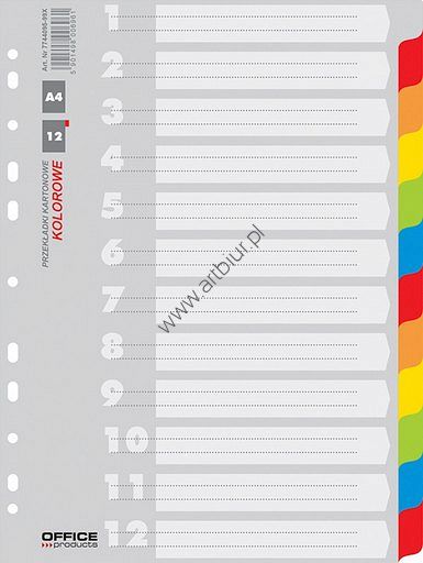 Przekładki do segregatora A4 Office Products kartonowe kolorowe 12 kart