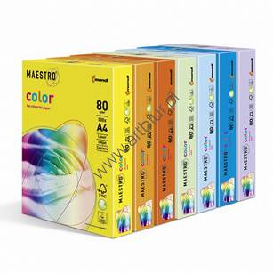 Papier kolorowy A4 80g Mondi Maestro Color, kolory pastelowe jasne, 500 arkuszy