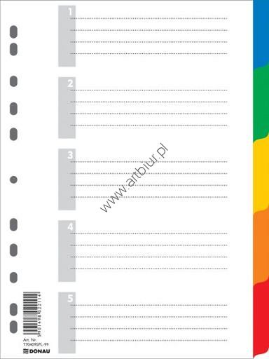 Przekładki do segregatora A4 5 kart PP Donau, plastikowe kolorowe