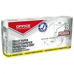 Papier toaletowy celuloza 3 warstwowy, biały 8 rolek Office Products Premium