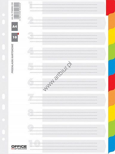 Przekładki do segregatora A4 Office Products kartonowe białe z kolorowymi laminowanymi indexami 10 kart