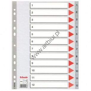 Przekładki do segregatora A4 1-12 kart PP Esselte plastikowe szare