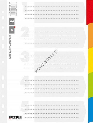 Przekładki do segregatora A4 Office Products kartonowe białe z kolorowymi laminowanymi indexami 5 kart