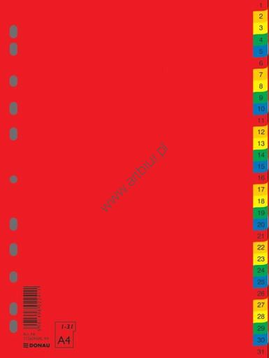 Przekładki do segregatora A4 1-31 31 kart PP Donau, plastikowe kolorowe numeryczne