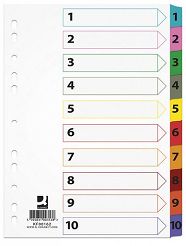 Przekładki do segregatora A4 1-10 kart Q-Connect kartonowe Mylar z kolorowymi laminowanymi indeksami
