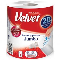 Ręcznik w roli Velvet Jumbo 2 warstwowy, 500 listków biały celuloza