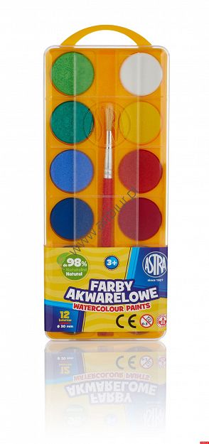 Farby akwarelowe 12 kolorów Astra - fi 30mm