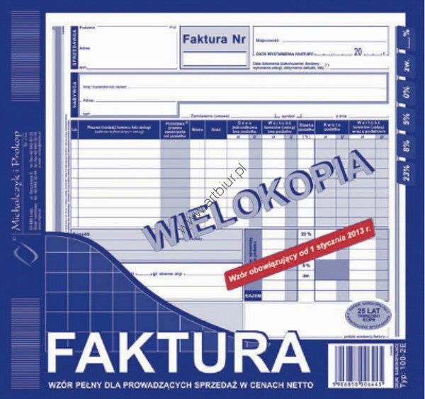 Druk 100-2E Faktura VAT 2/3 A4 Michalczyk i Prokop