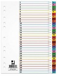 Przekładki do segregatora A4 1-31 kart Q-Connect kartonowe Mylar z kolorowymi laminowanymi indeksami