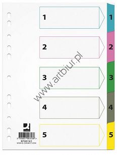 Przekładki do segregatora A4 1-5 kart Q-Connect kartonowe Mylar z kolorowymi laminowanymi indeksami