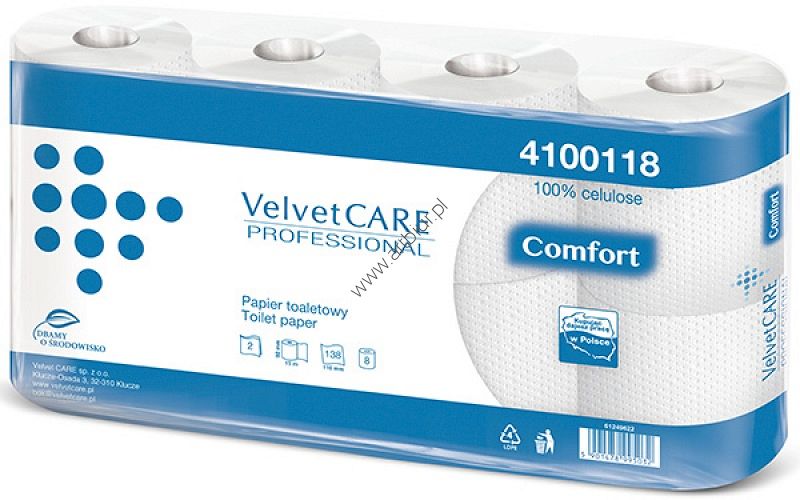 Papier toaletowy Velvet Professional, 2-warstwowy 100% celuloza biały 8szt