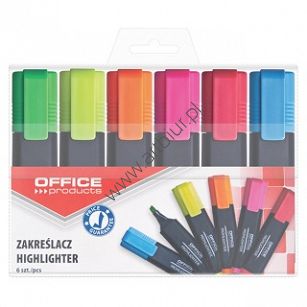 Zakreślacz Office Products, zestaw kolorów 6 szt