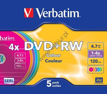 Dysk DVD+RW Verbatim 4.7GB 4x Slim Kolor 43297