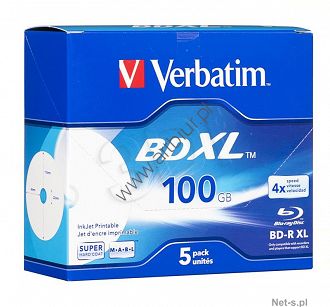 Dysk BD-R XL VERBATIM Blu-ray 100GB nadruk 43789 Jewel Case speed 4x 
