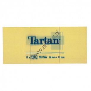 Karteczki samoprzylepne Tartan 38x51mm żółte, 12x100 kartek