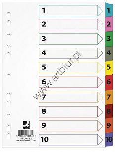 Przekładki do segregatora A4 1-10 kart Q-Connect kartonowe Mylar z kolorowymi laminowanymi indeksami