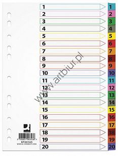 Przekładki do segregatora A4 1-20 kart Q-Connect kartonowe Mylar z kolorowymi laminowanymi indeksami