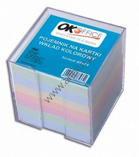 Kostka papierowa 84x84mm, 75mm OKoffice, kolorowa nieklejona w pudełku plastikowym
