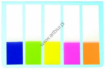Zakładki indeksujące 45x12mm D.Rect, foliowe 5 kolorów neon/bezbarwny, 5x20szt.
