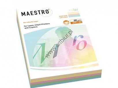 Papier kolorowy A4 80g Maestro Color, kolory pastelowe jasne, mix 5x50 arkuszy