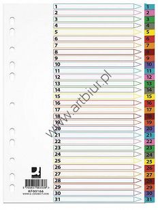 Przekładki do segregatora A4 1-31 kart Q-Connect kartonowe Mylar z kolorowymi laminowanymi indeksami