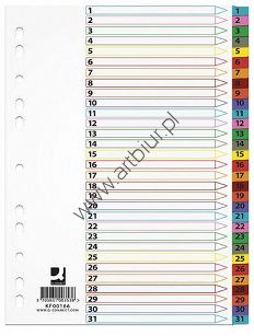 Przekładki do segregatora A4 1-31 kart Q-Connect kartonowe Mylar z kolorowymi laminowanymi indeksami