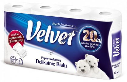 Papier toaletowy Velvet celuloza 100%, 3 warstwowy, 8 rolek