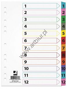 Przekładki do segregatora A4 1-12 kart Q-Connect kartonowe Mylar z kolorowymi laminowanymi indeksami