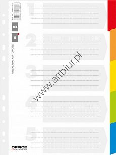 Przekładki do segregatora A4 Office Products kartonowe białe z kolorowymi laminowanymi indexami 5 kart